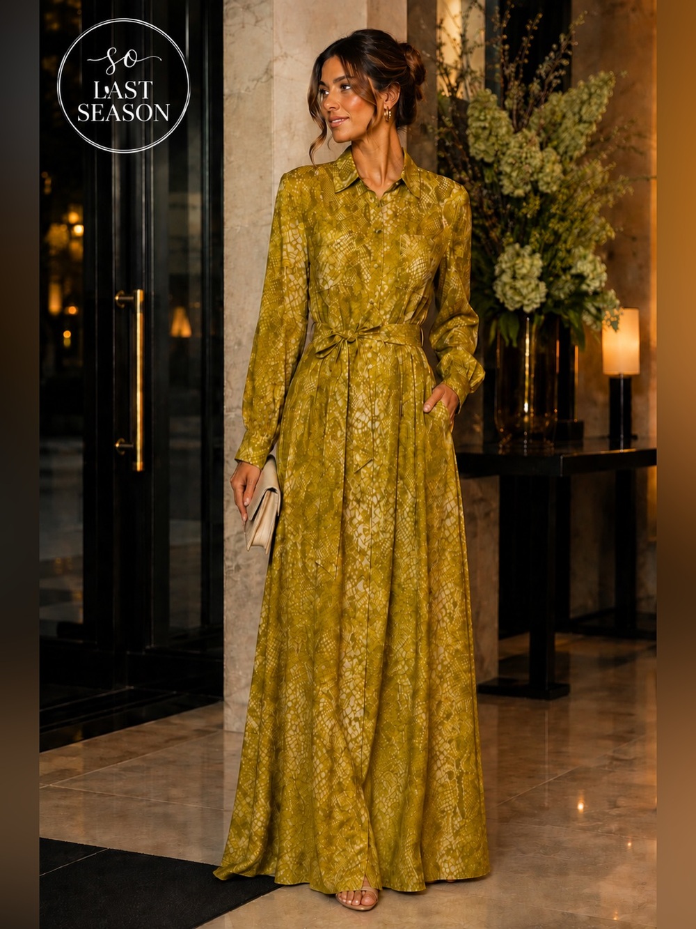 SEDGE Vesper Dress Python Print Belted Maxi Shirtdress M NWT